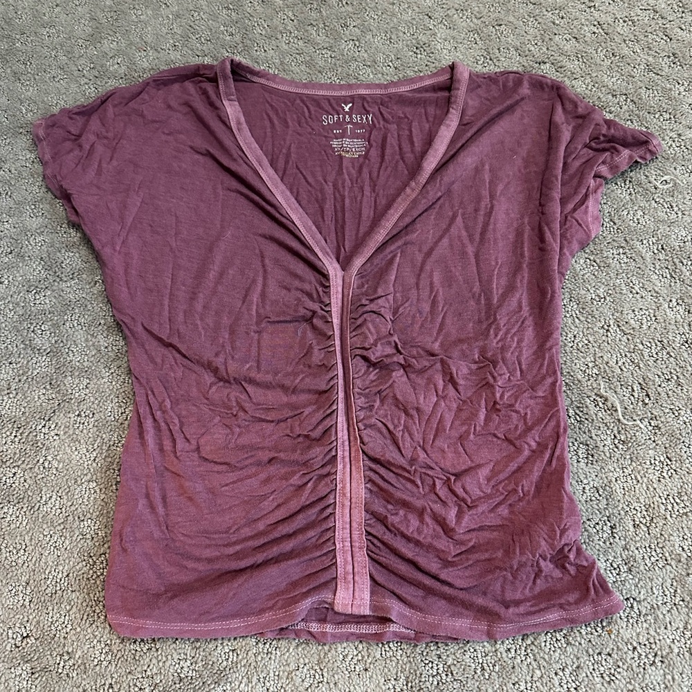 American Eagle Outfitters Pink Ruched Blouse